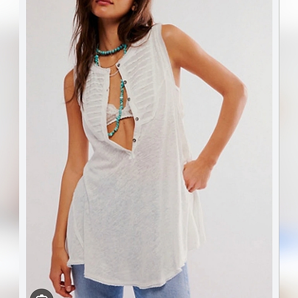 Free People NWOT Say You're Love Tunic sz MED in White Linen/Cotton Blend​​